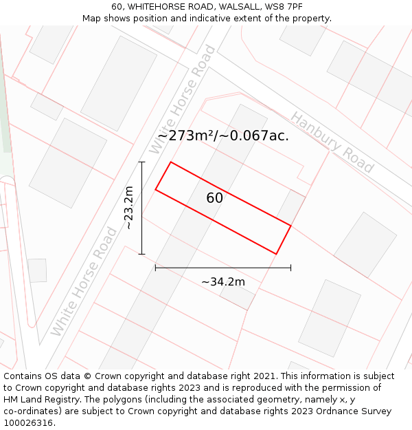 60, WHITEHORSE ROAD, WALSALL, WS8 7PF: Plot and title map