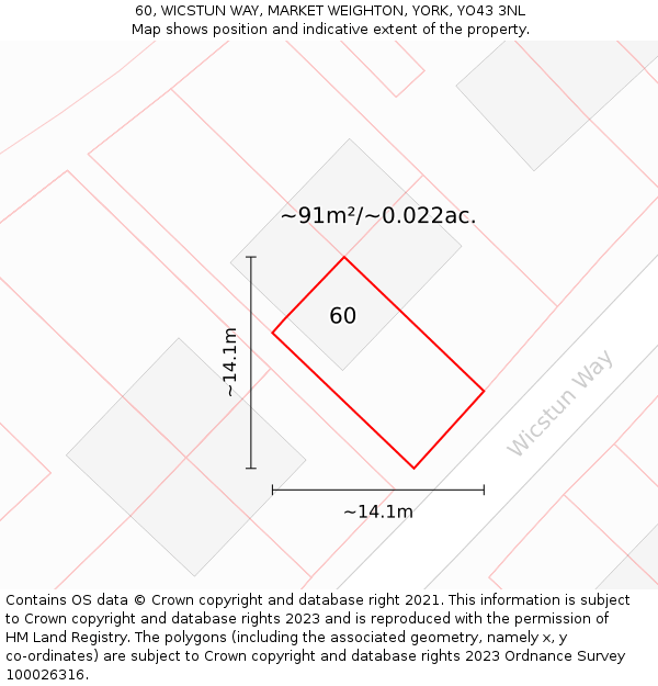 60, WICSTUN WAY, MARKET WEIGHTON, YORK, YO43 3NL: Plot and title map