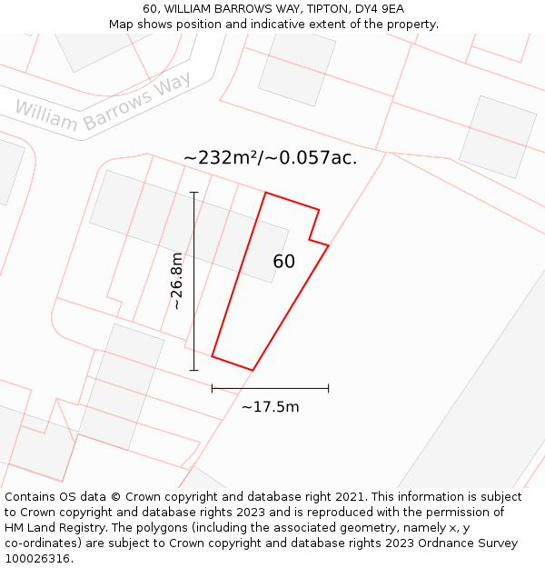 60, WILLIAM BARROWS WAY, TIPTON, DY4 9EA: Plot and title map