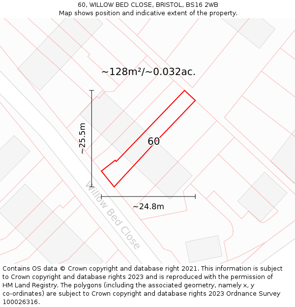 60, WILLOW BED CLOSE, BRISTOL, BS16 2WB: Plot and title map
