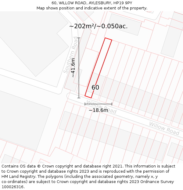 60, WILLOW ROAD, AYLESBURY, HP19 9PY: Plot and title map