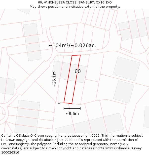 60, WINCHELSEA CLOSE, BANBURY, OX16 1XQ: Plot and title map