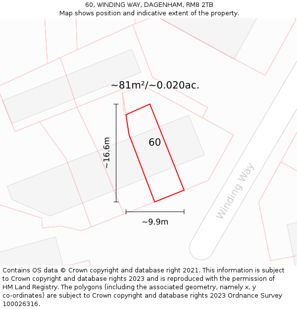 60, WINDING WAY, DAGENHAM, RM8 2TB: Plot and title map