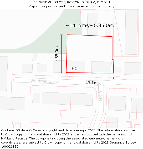 60, WINDMILL CLOSE, ROYTON, OLDHAM, OL2 5FH: Plot and title map