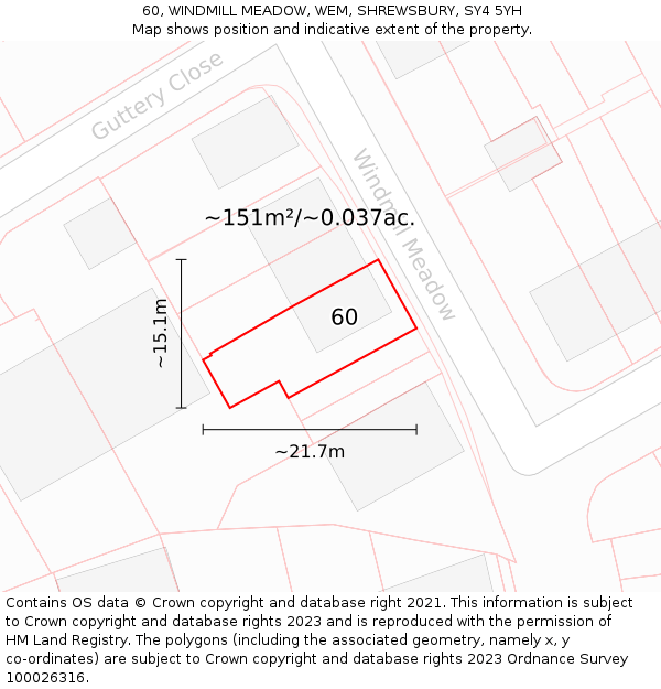 60, WINDMILL MEADOW, WEM, SHREWSBURY, SY4 5YH: Plot and title map