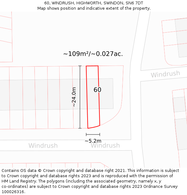 60, WINDRUSH, HIGHWORTH, SWINDON, SN6 7DT: Plot and title map