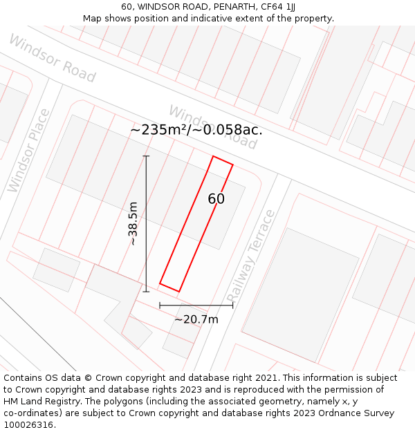 60, WINDSOR ROAD, PENARTH, CF64 1JJ: Plot and title map