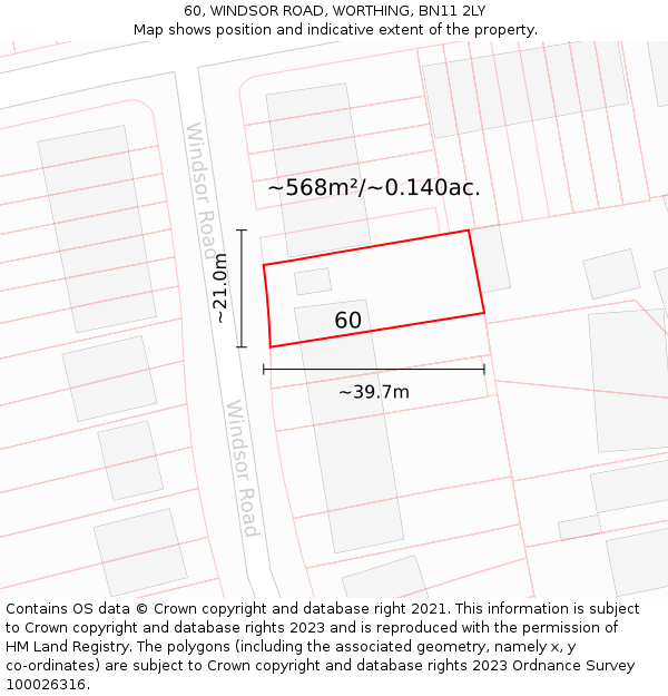 60, WINDSOR ROAD, WORTHING, BN11 2LY: Plot and title map