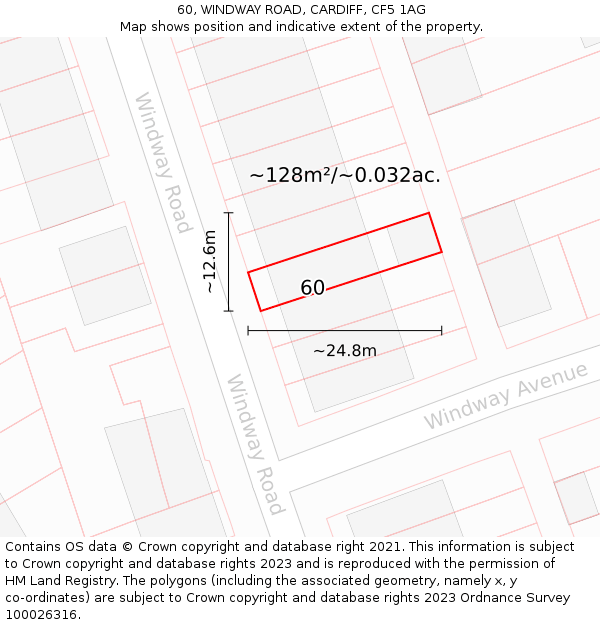 60, WINDWAY ROAD, CARDIFF, CF5 1AG: Plot and title map