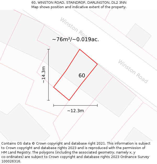 60, WINSTON ROAD, STAINDROP, DARLINGTON, DL2 3NN: Plot and title map