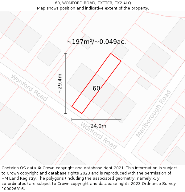 60, WONFORD ROAD, EXETER, EX2 4LQ: Plot and title map