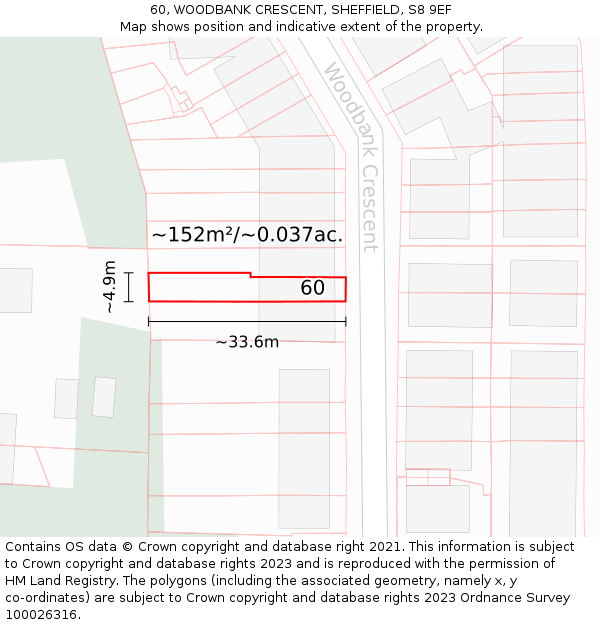 60, WOODBANK CRESCENT, SHEFFIELD, S8 9EF: Plot and title map
