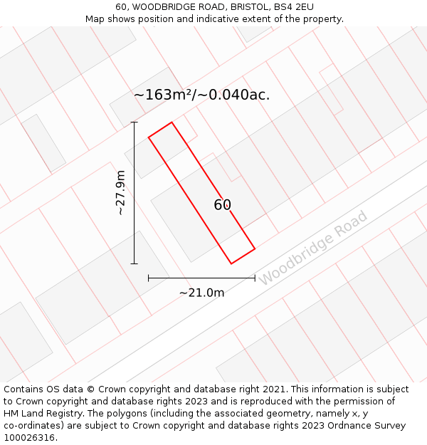 60, WOODBRIDGE ROAD, BRISTOL, BS4 2EU: Plot and title map