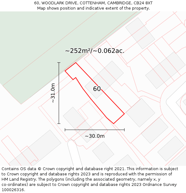 60, WOODLARK DRIVE, COTTENHAM, CAMBRIDGE, CB24 8XT: Plot and title map