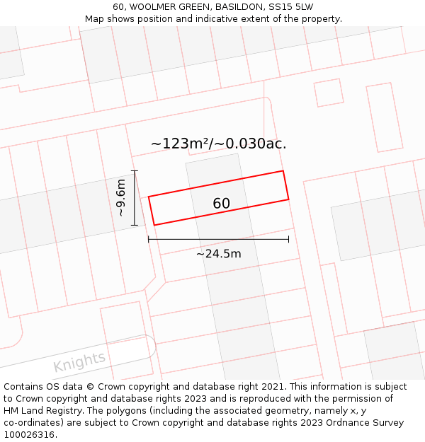 60, WOOLMER GREEN, BASILDON, SS15 5LW: Plot and title map