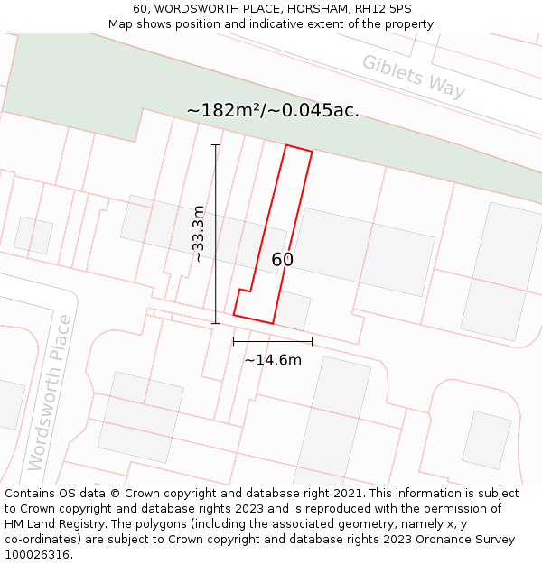 60, WORDSWORTH PLACE, HORSHAM, RH12 5PS: Plot and title map