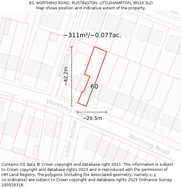 60, WORTHING ROAD, RUSTINGTON, LITTLEHAMPTON, BN16 3LD: Plot and title map