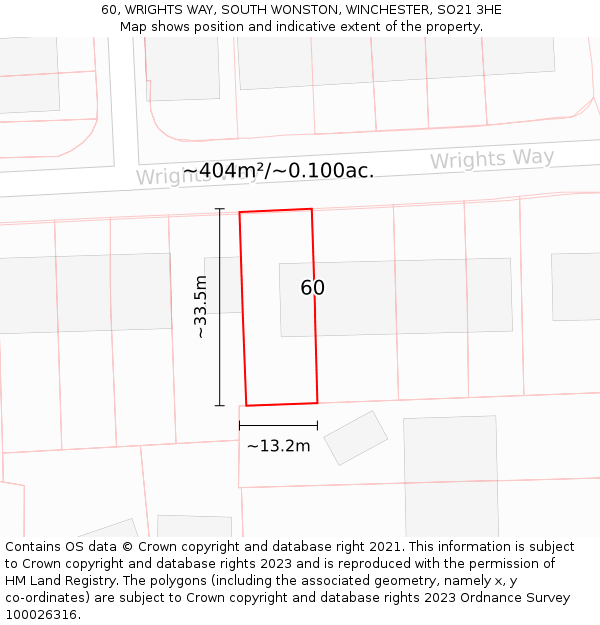 60, WRIGHTS WAY, SOUTH WONSTON, WINCHESTER, SO21 3HE: Plot and title map