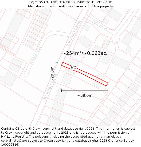 60, YEOMAN LANE, BEARSTED, MAIDSTONE, ME14 4DG: Plot and title map