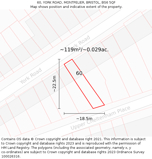 60, YORK ROAD, MONTPELIER, BRISTOL, BS6 5QF: Plot and title map