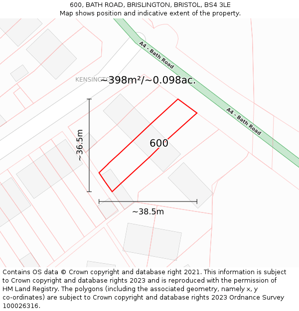 600, BATH ROAD, BRISLINGTON, BRISTOL, BS4 3LE: Plot and title map
