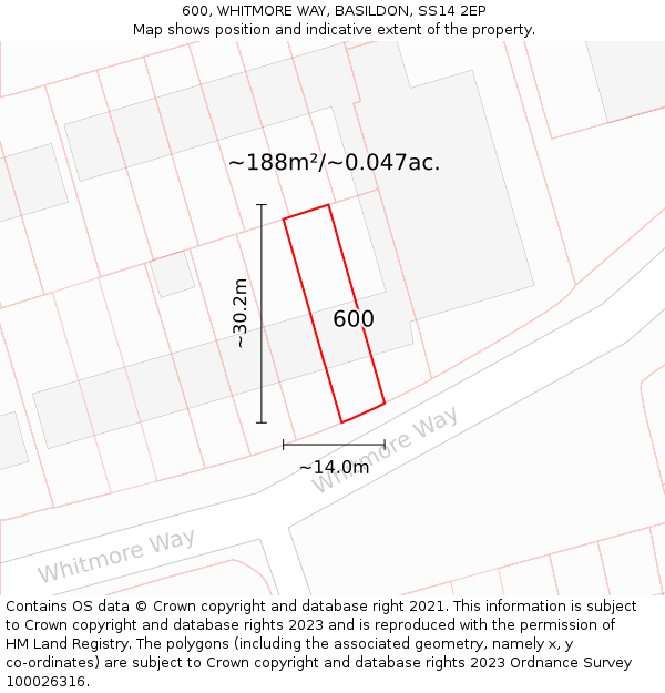 600, WHITMORE WAY, BASILDON, SS14 2EP: Plot and title map