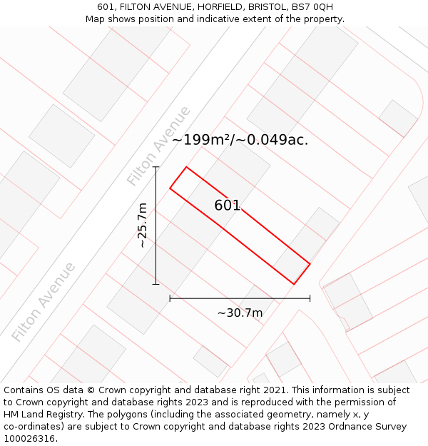 601, FILTON AVENUE, HORFIELD, BRISTOL, BS7 0QH: Plot and title map