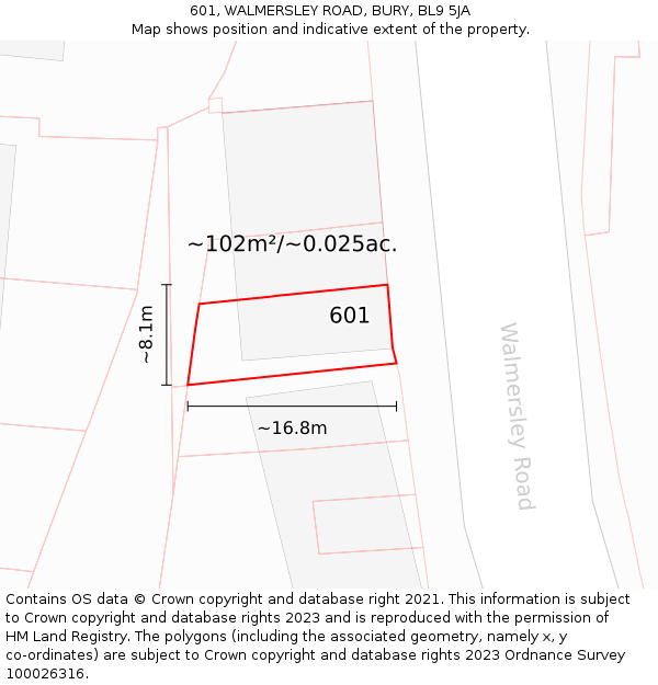 601, WALMERSLEY ROAD, BURY, BL9 5JA: Plot and title map