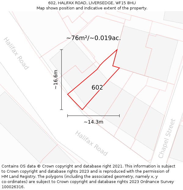 602, HALIFAX ROAD, LIVERSEDGE, WF15 8HU: Plot and title map