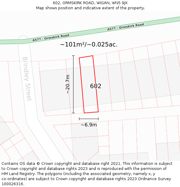 602, ORMSKIRK ROAD, WIGAN, WN5 9JX: Plot and title map
