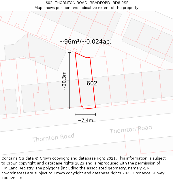 602, THORNTON ROAD, BRADFORD, BD8 9SF: Plot and title map