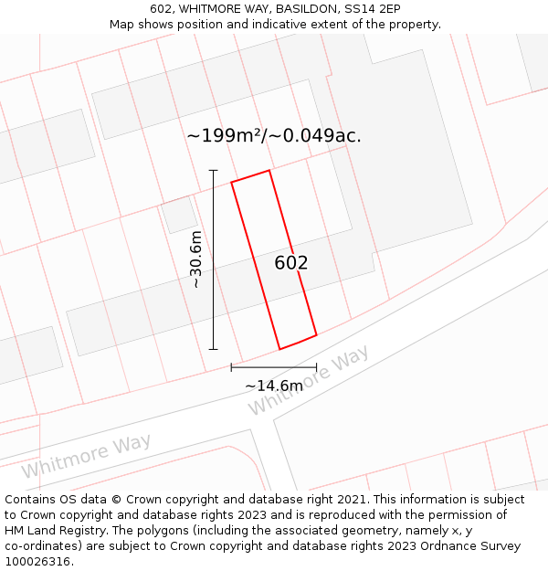 602, WHITMORE WAY, BASILDON, SS14 2EP: Plot and title map