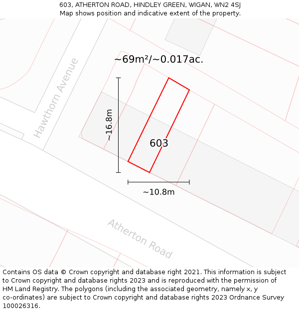 603, ATHERTON ROAD, HINDLEY GREEN, WIGAN, WN2 4SJ: Plot and title map