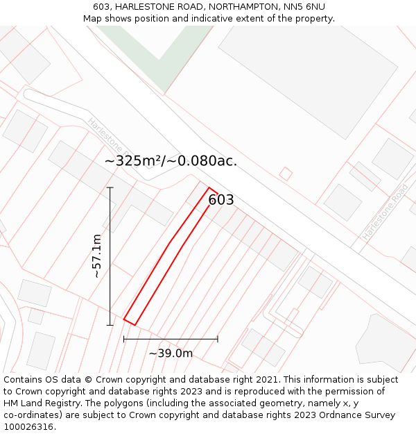 603, HARLESTONE ROAD, NORTHAMPTON, NN5 6NU: Plot and title map