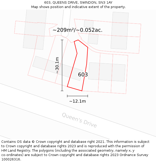 603, QUEENS DRIVE, SWINDON, SN3 1AY: Plot and title map