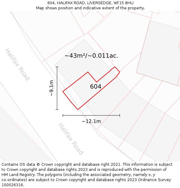 604, HALIFAX ROAD, LIVERSEDGE, WF15 8HU: Plot and title map