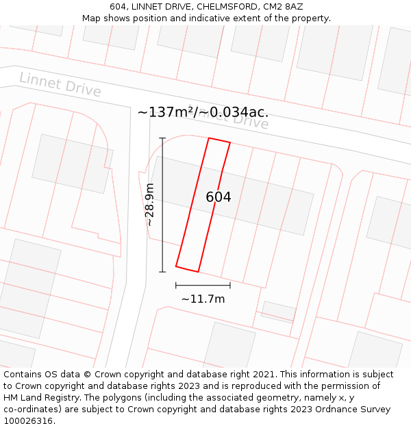 604, LINNET DRIVE, CHELMSFORD, CM2 8AZ: Plot and title map