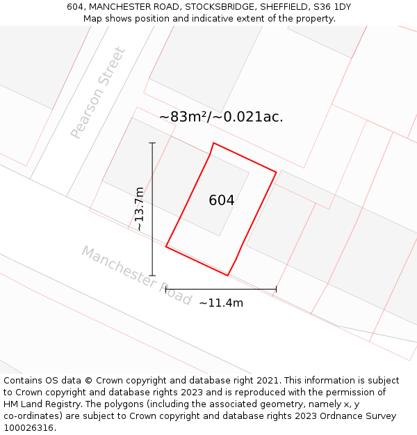 604, MANCHESTER ROAD, STOCKSBRIDGE, SHEFFIELD, S36 1DY: Plot and title map