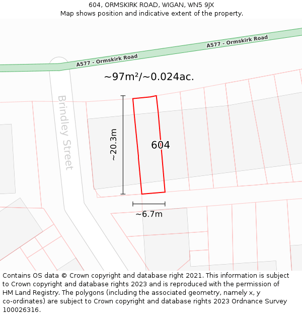 604, ORMSKIRK ROAD, WIGAN, WN5 9JX: Plot and title map