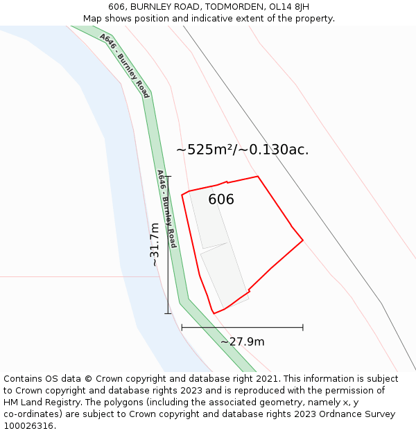 606, BURNLEY ROAD, TODMORDEN, OL14 8JH: Plot and title map