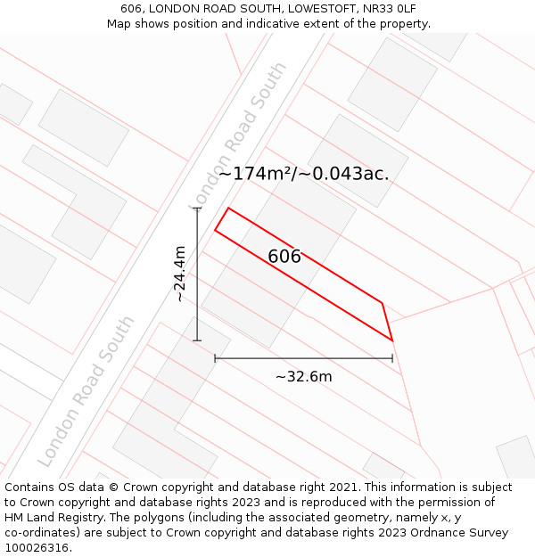 606, LONDON ROAD SOUTH, LOWESTOFT, NR33 0LF: Plot and title map