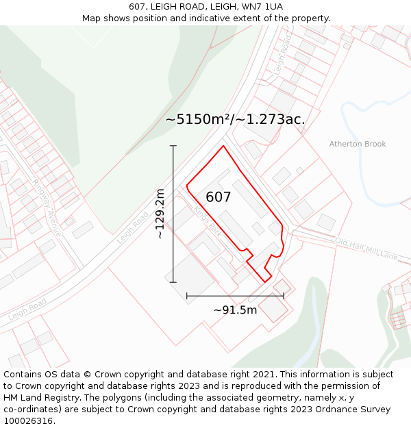 607, LEIGH ROAD, LEIGH, WN7 1UA: Plot and title map