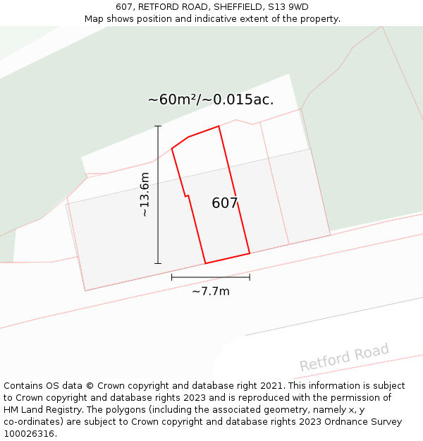 607, RETFORD ROAD, SHEFFIELD, S13 9WD: Plot and title map