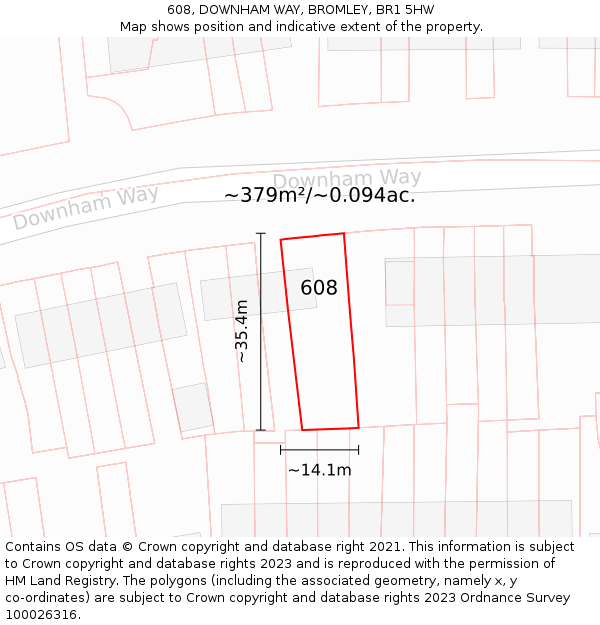 608, DOWNHAM WAY, BROMLEY, BR1 5HW: Plot and title map