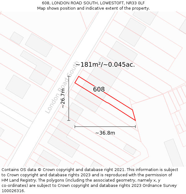608, LONDON ROAD SOUTH, LOWESTOFT, NR33 0LF: Plot and title map