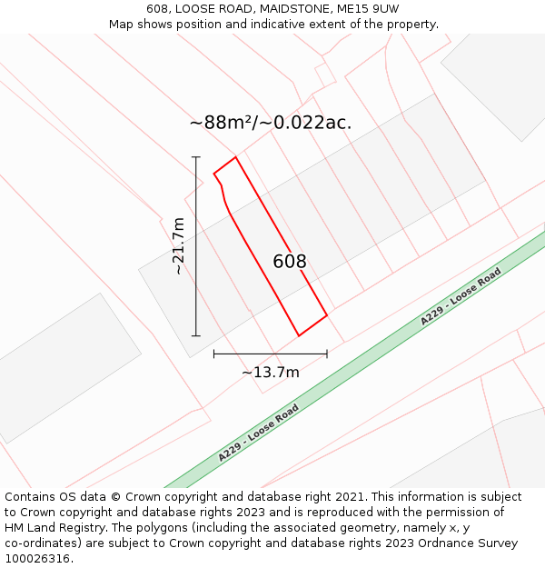 608, LOOSE ROAD, MAIDSTONE, ME15 9UW: Plot and title map