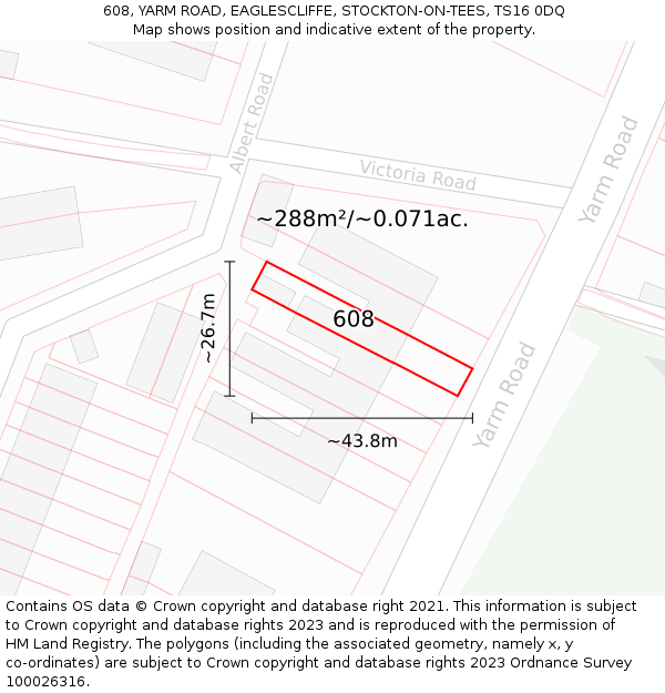 608, YARM ROAD, EAGLESCLIFFE, STOCKTON-ON-TEES, TS16 0DQ: Plot and title map