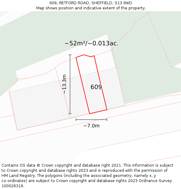 609, RETFORD ROAD, SHEFFIELD, S13 9WD: Plot and title map
