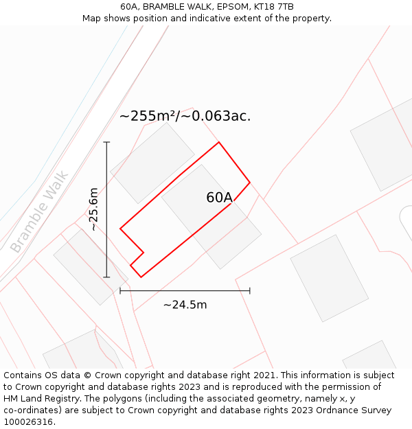 60A, BRAMBLE WALK, EPSOM, KT18 7TB: Plot and title map