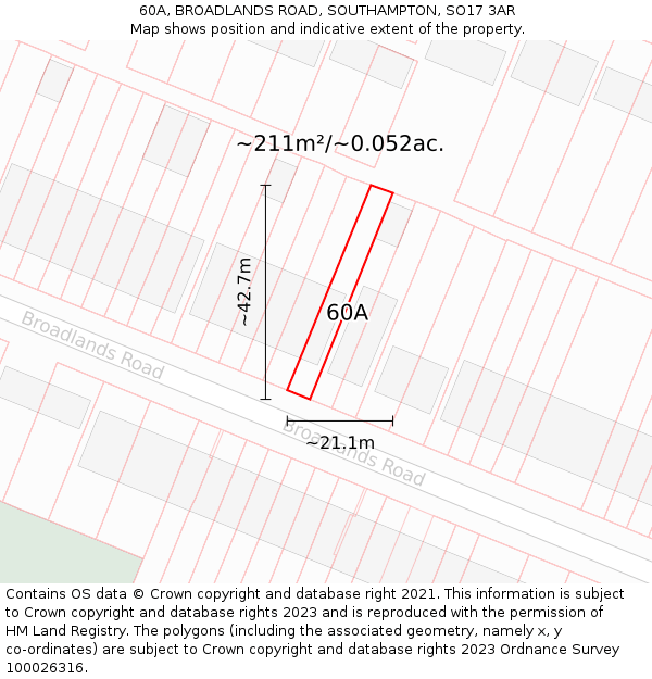 60A, BROADLANDS ROAD, SOUTHAMPTON, SO17 3AR: Plot and title map